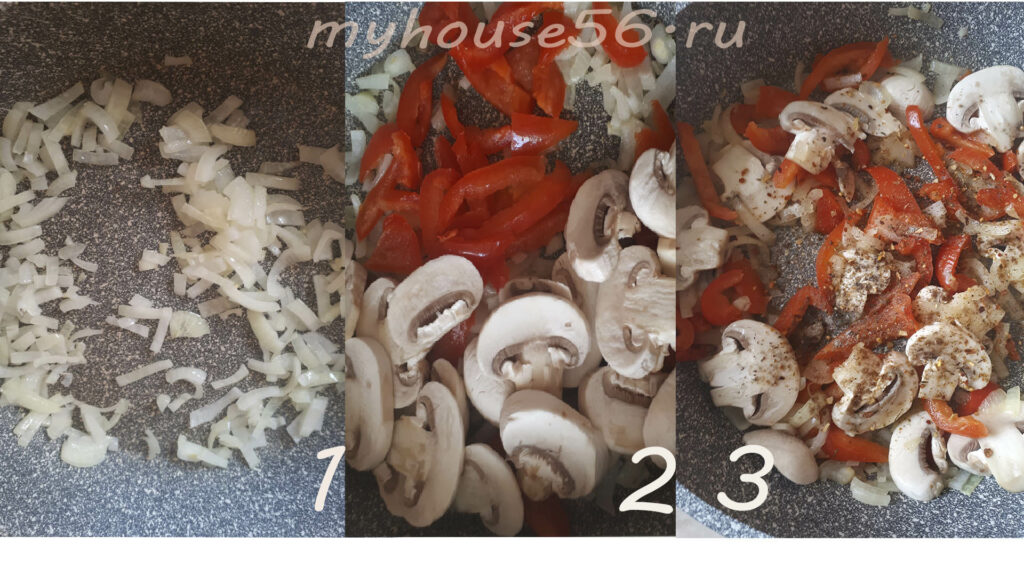 фунчоза с грибами и болгарским перцем ингредиенты этап 1-3
